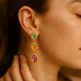 Undine | Pozlacené náušnice s barevnými kameny