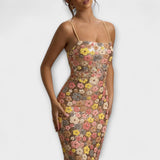 Oakley - Maxi Šaty s Květy a Flitry ve Stylu 80. Let