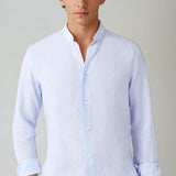 Lněná košile s bandovým límcem světle modrá