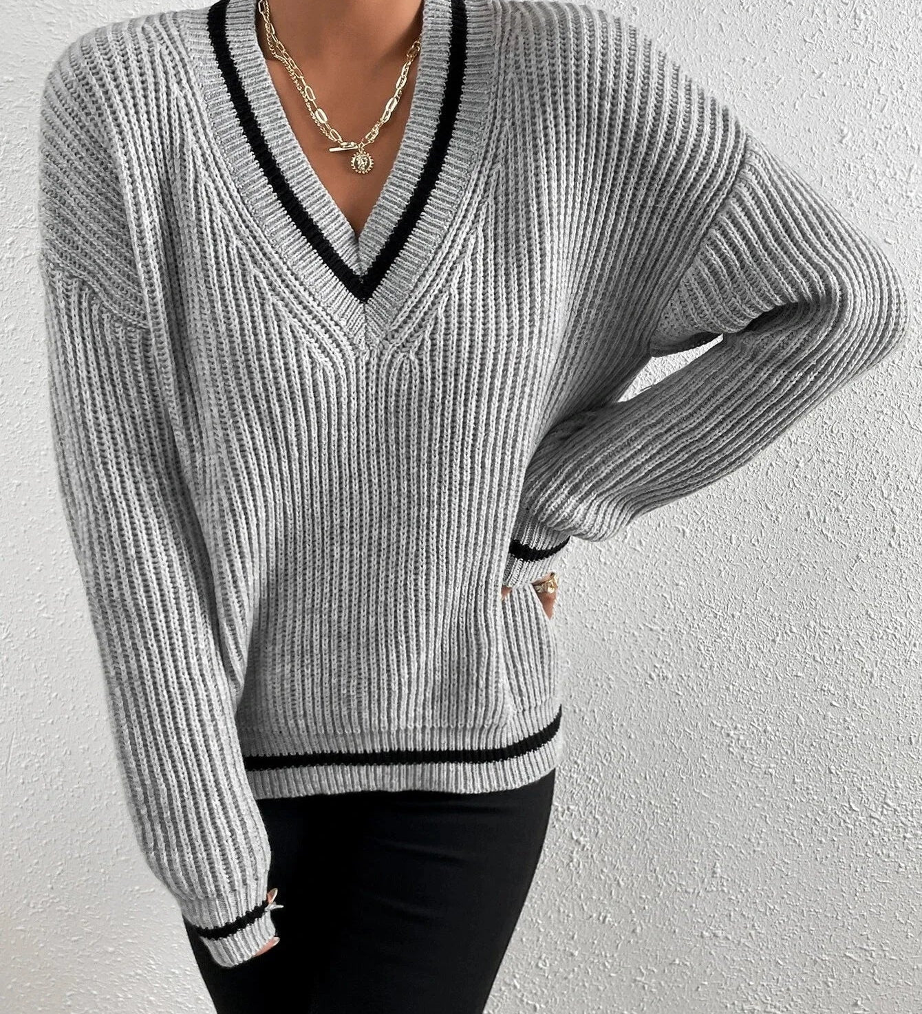 Marina | Pruhovaný pletený svetr s waffle vzorem