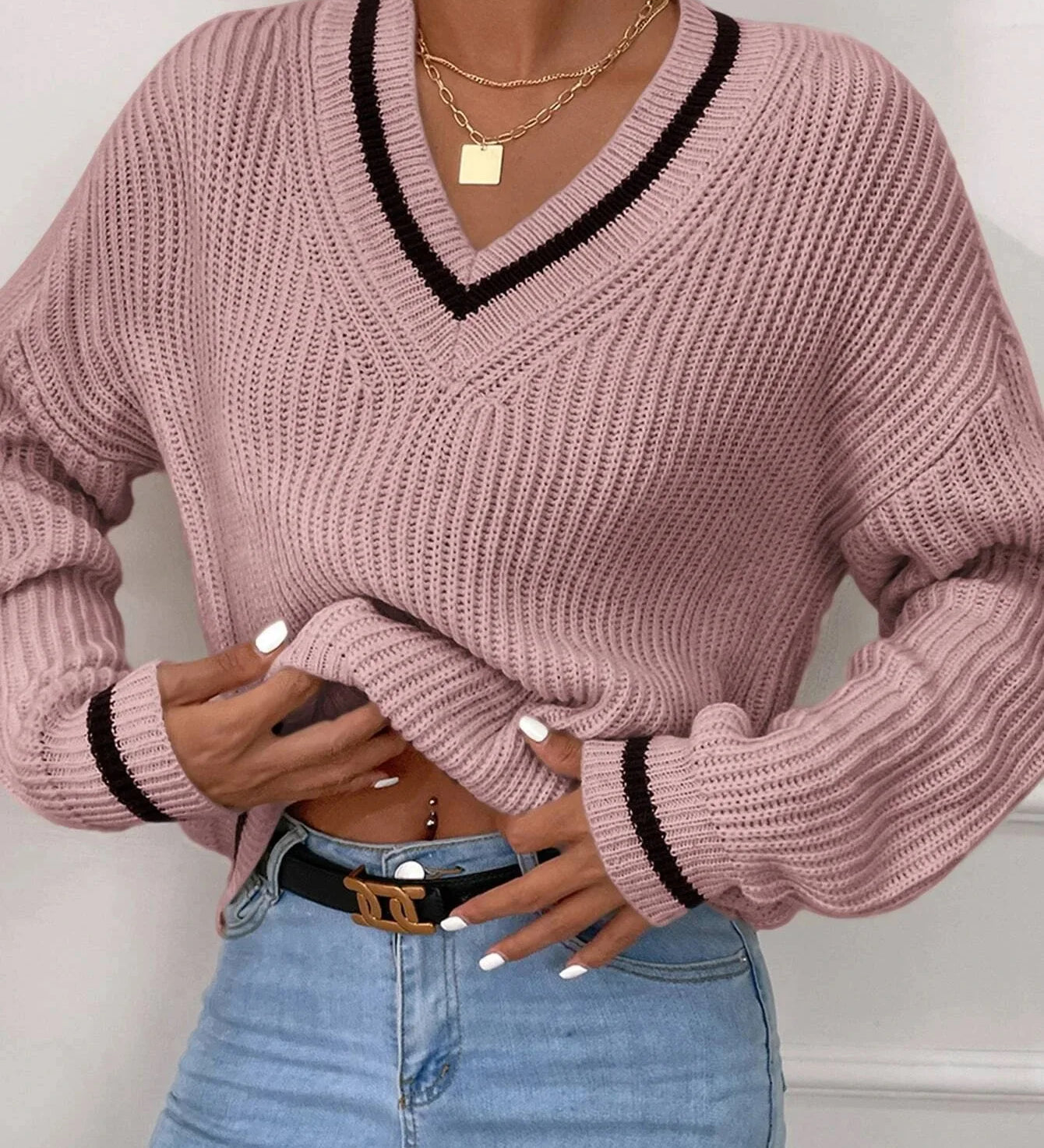 Marina | Pruhovaný pletený svetr s waffle vzorem