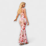 Thalia - Šaty na ples s květinovým potiskem a zavázanými ramínky