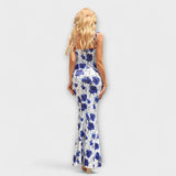 Thalia - Šaty na ples s květinovým potiskem a zavázanými ramínky