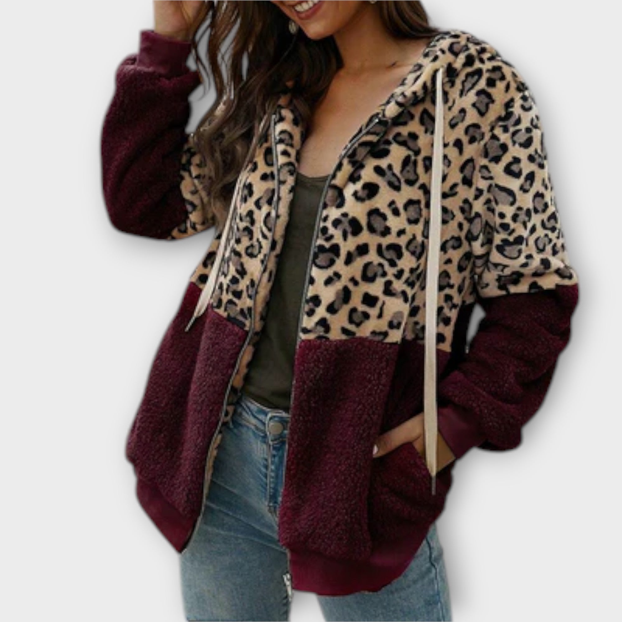 Lea - Fleece mikina s kapucí a leopardím designem