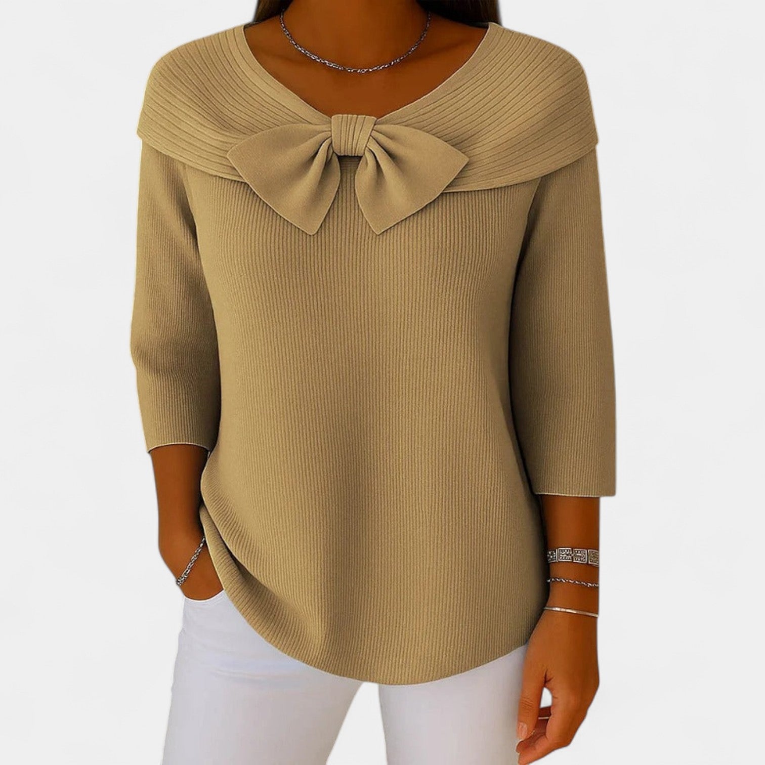 Alenka – Ženský pletený svetr s mašlí